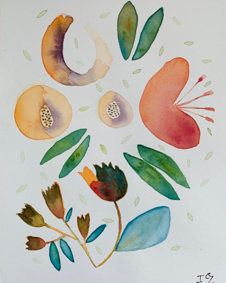 20. INÉS CALDERÓN @inescalzam, Flowers dance, 2021. Acuarela s/papel 32,5x23 cm.